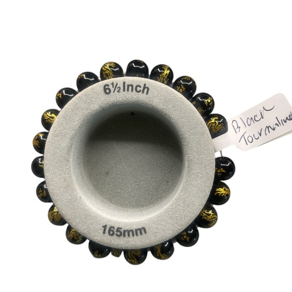 Black Tourmaline, Gold Dragon gemstone Bracelet, Stretch - Picture 3 of 4